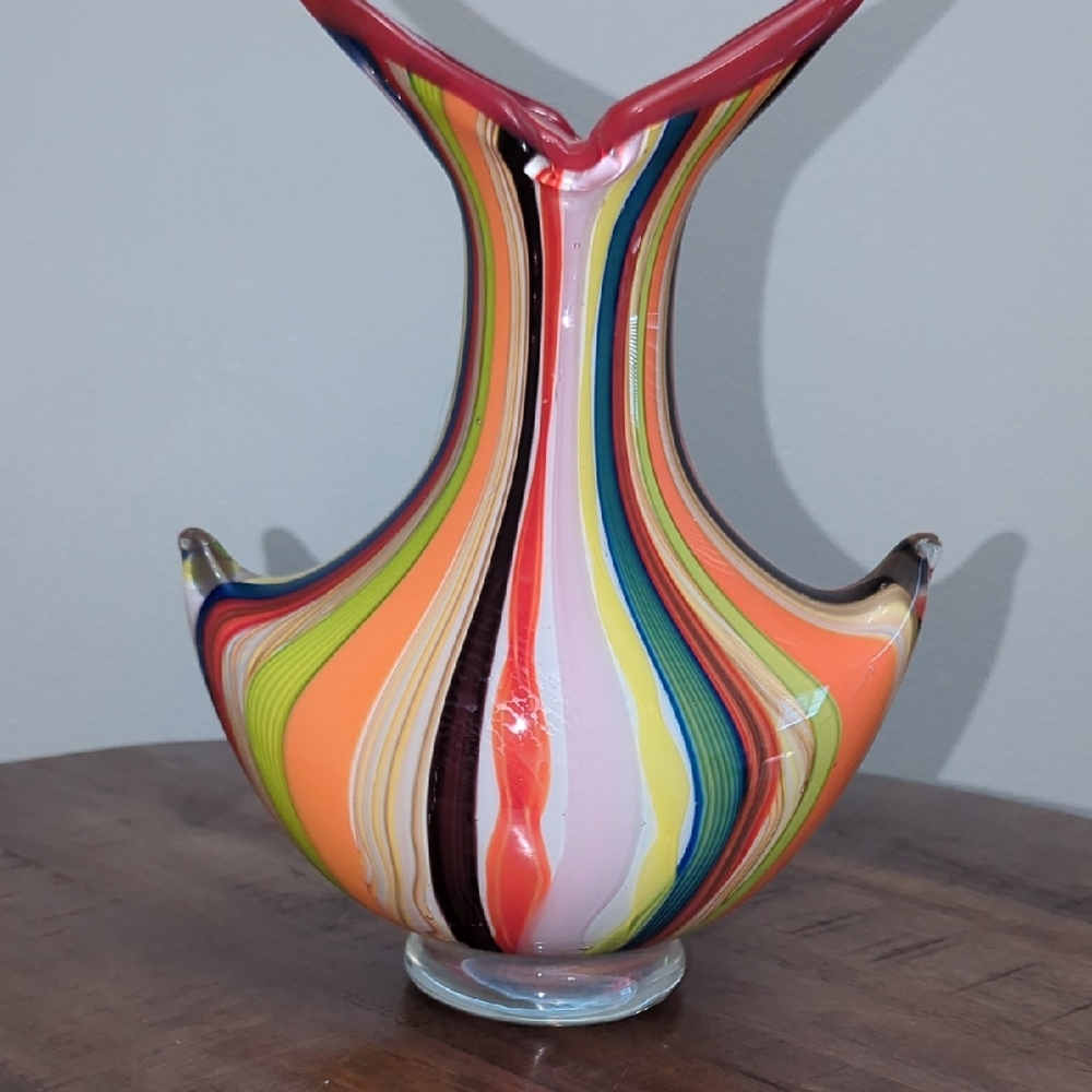 A.V.E.M Murano Glass 1950's Colorful Striped Glass Vase